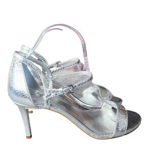 Michael Kors Leather Snakeskin Strappy Dressy Heeled Sandals Silver Women's 8.5M
